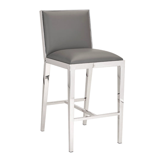 Emario Leatherette Counter Stool in Grey with Polished Steel Legs