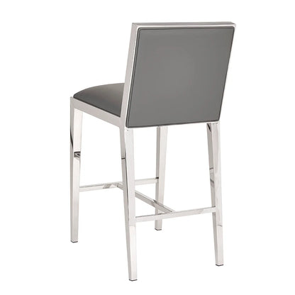 Emario Leatherette Counter Stool in Grey with Polished Steel Legs