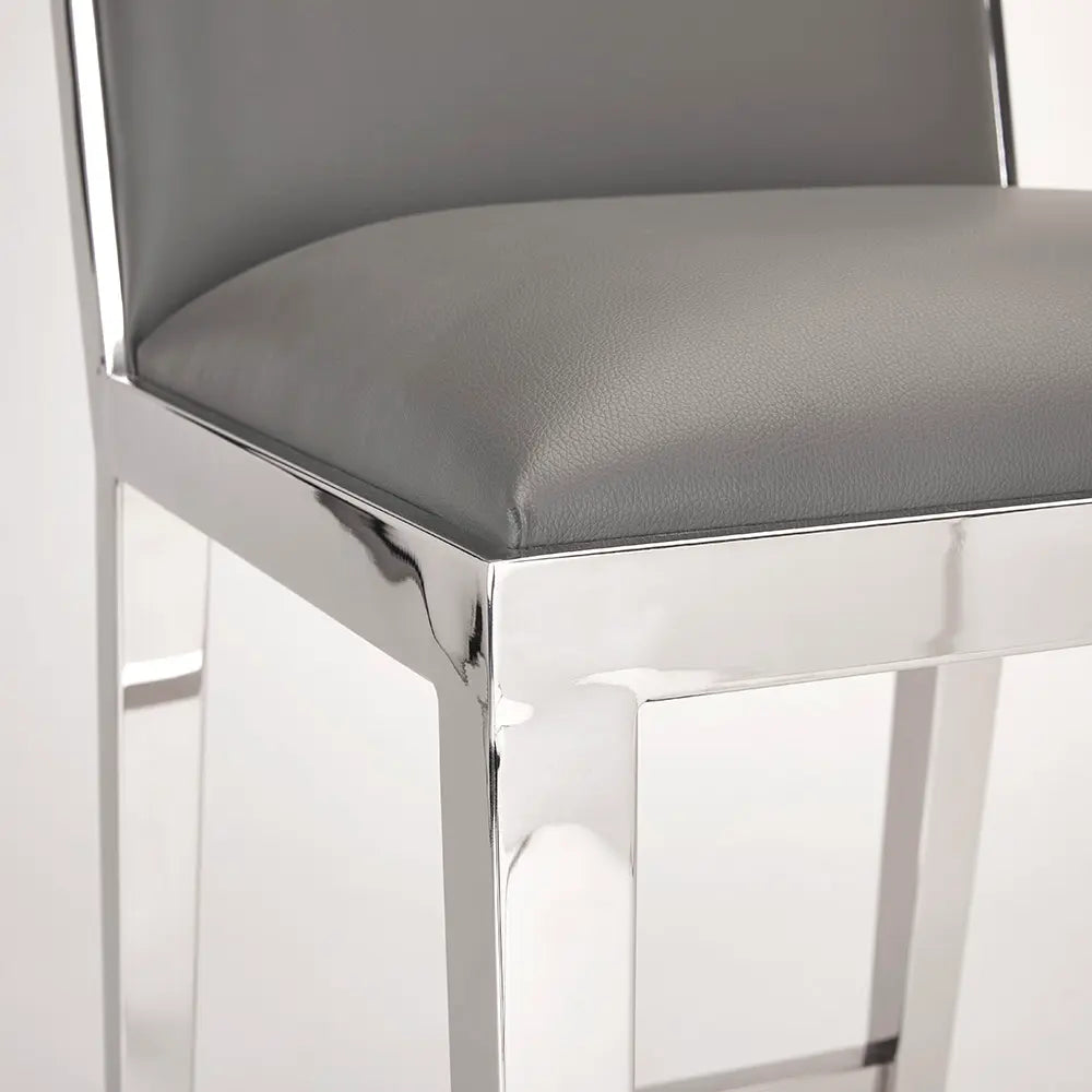 Emario Leatherette Counter Stool in Grey with Polished Steel Legs