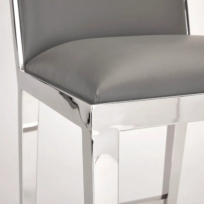 Emario Leatherette Counter Stool in Grey with Polished Steel Legs