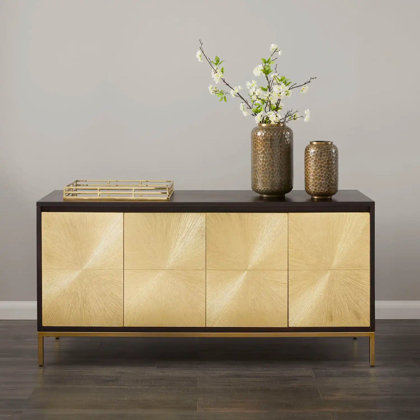 Embassy Mango Wood Sideboard with Gold Cladded Storage Cabinet