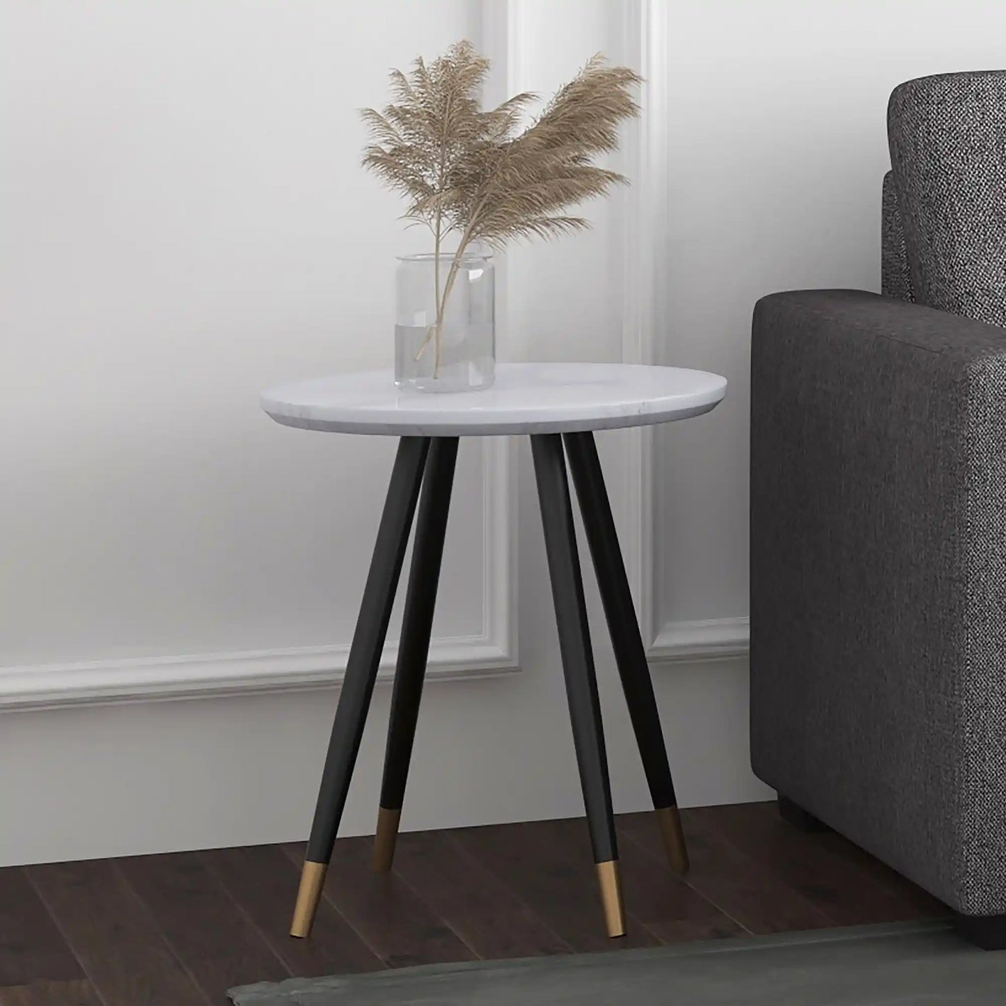 Emery Round Marble Side Table with Gold Accent