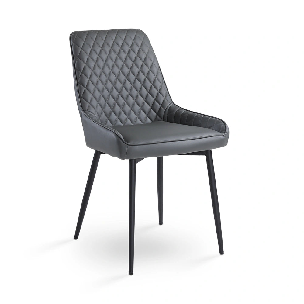Emily Modern Dark Grey Leather Dining Chair with Metal Frame