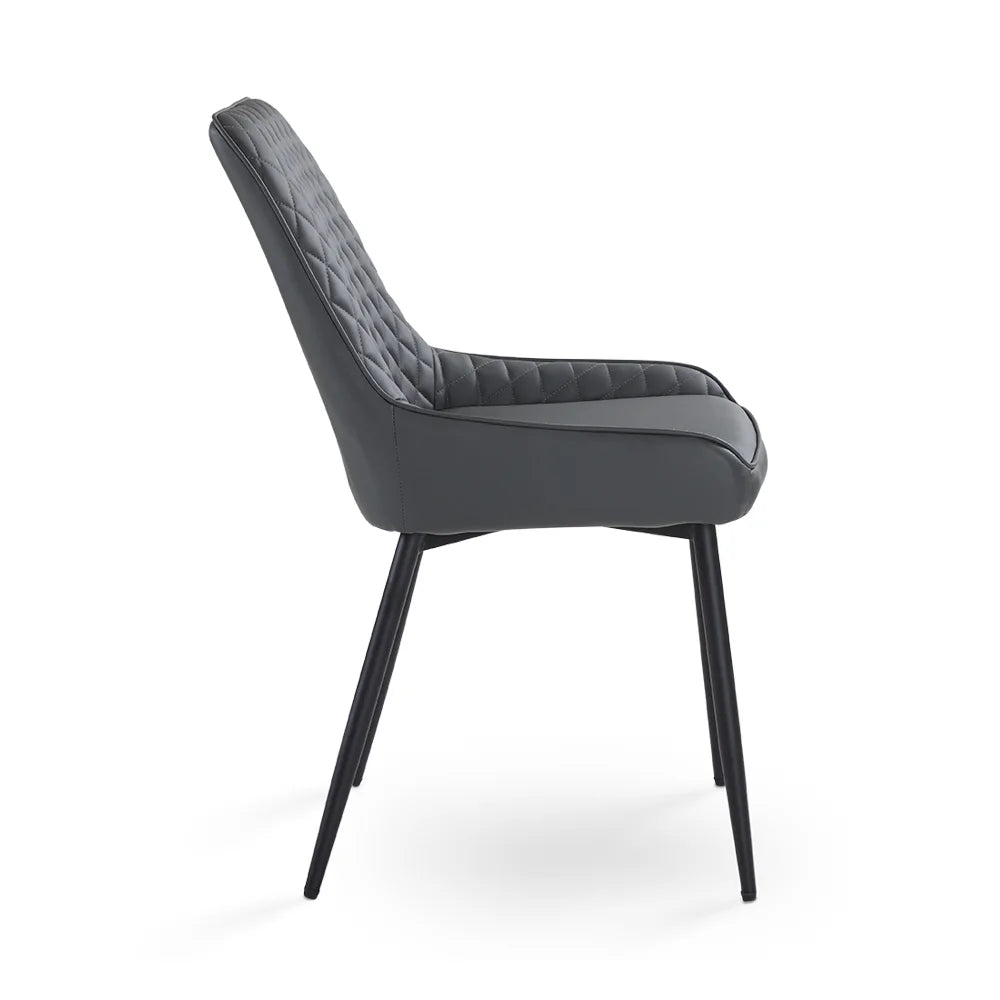 Emily Modern Dark Grey Leather Dining Chair with Metal Frame