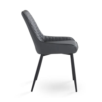 Emily Modern Dark Grey Leather Dining Chair with Metal Frame