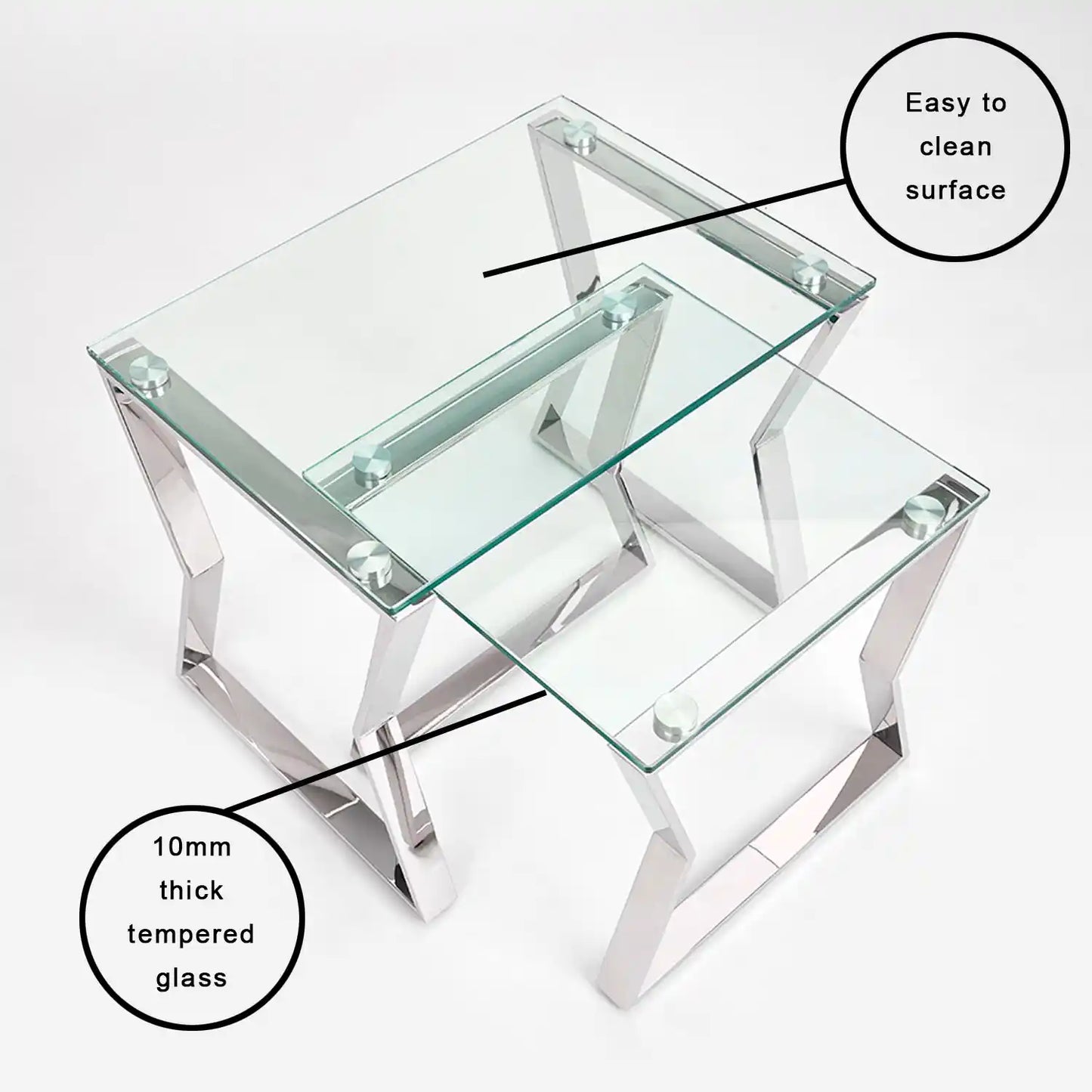 Noa Glass and Metal End Table –  Tempered Glass Top & Metal Frame