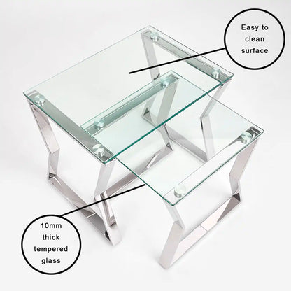 Noa Glass and Metal End Table –  Tempered Glass Top & Metal Frame