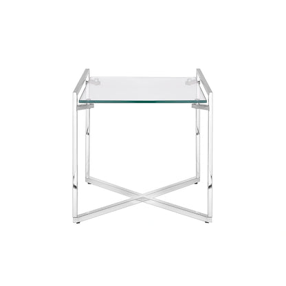 Porto End Table with Tempered Glass Top & Stainless Steel Frame