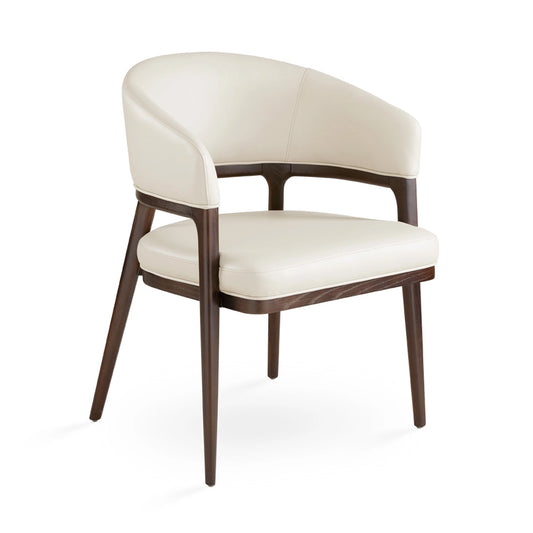 Erica Modern Taupe Leather Dining Chair With Walnut Wood Legs