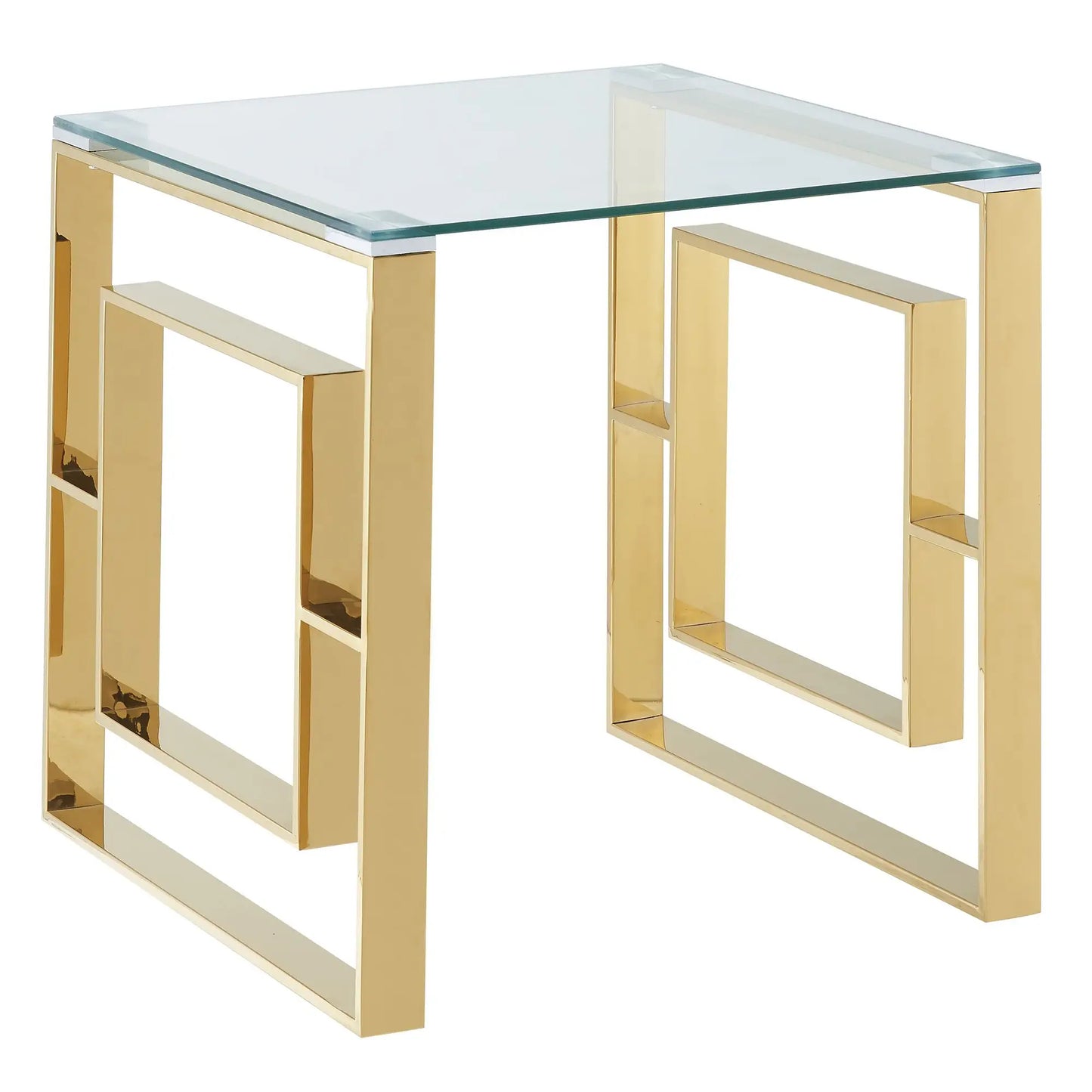 Eros Glass Accent Table – Modern Geometric Side Table in Silver or Gold