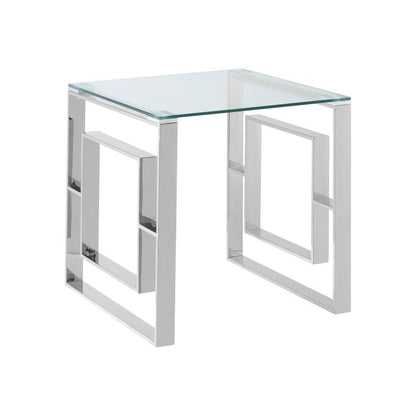 Eros Glass Accent Table – Modern Geometric Side Table in Silver or Gold