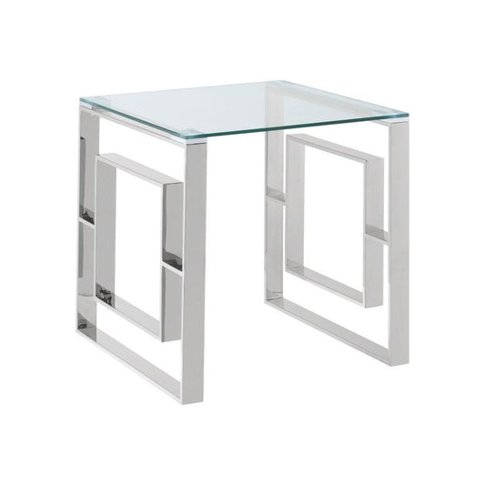 Eros Glass Accent Table – Modern Geometric Side Table in Silver or Gold