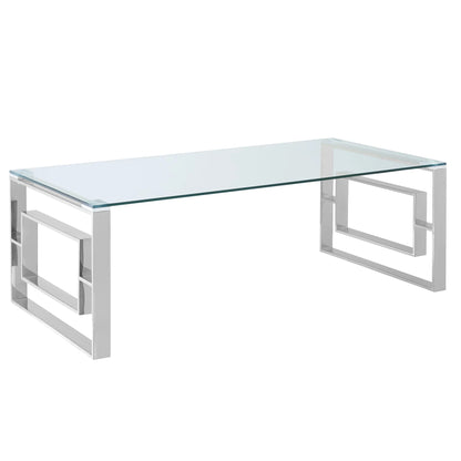 Eros Modern Glass Coffee Table With Stainless Steel Frame