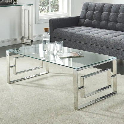 Eros Modern Glass Coffee Table With Stainless Steel Frame
