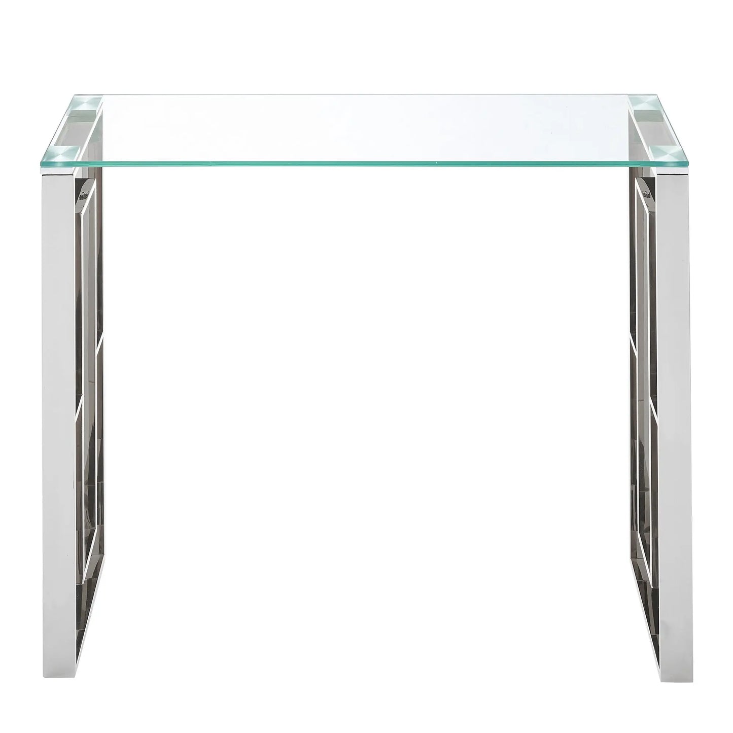 Eros Modern Glass Console Table in Silver with Stainless Steel Frame