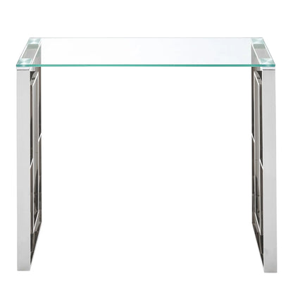 Eros Modern Glass Console Table in Silver with Stainless Steel Frame