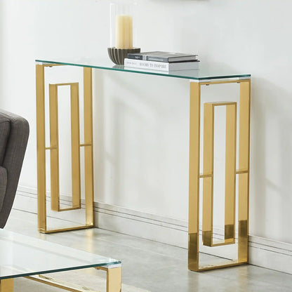 Eros Modern Glass Console Table in Silver with Stainless Steel Frame
