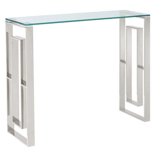 Eros Modern Glass Console Table in Silver with Stainless Steel Frame