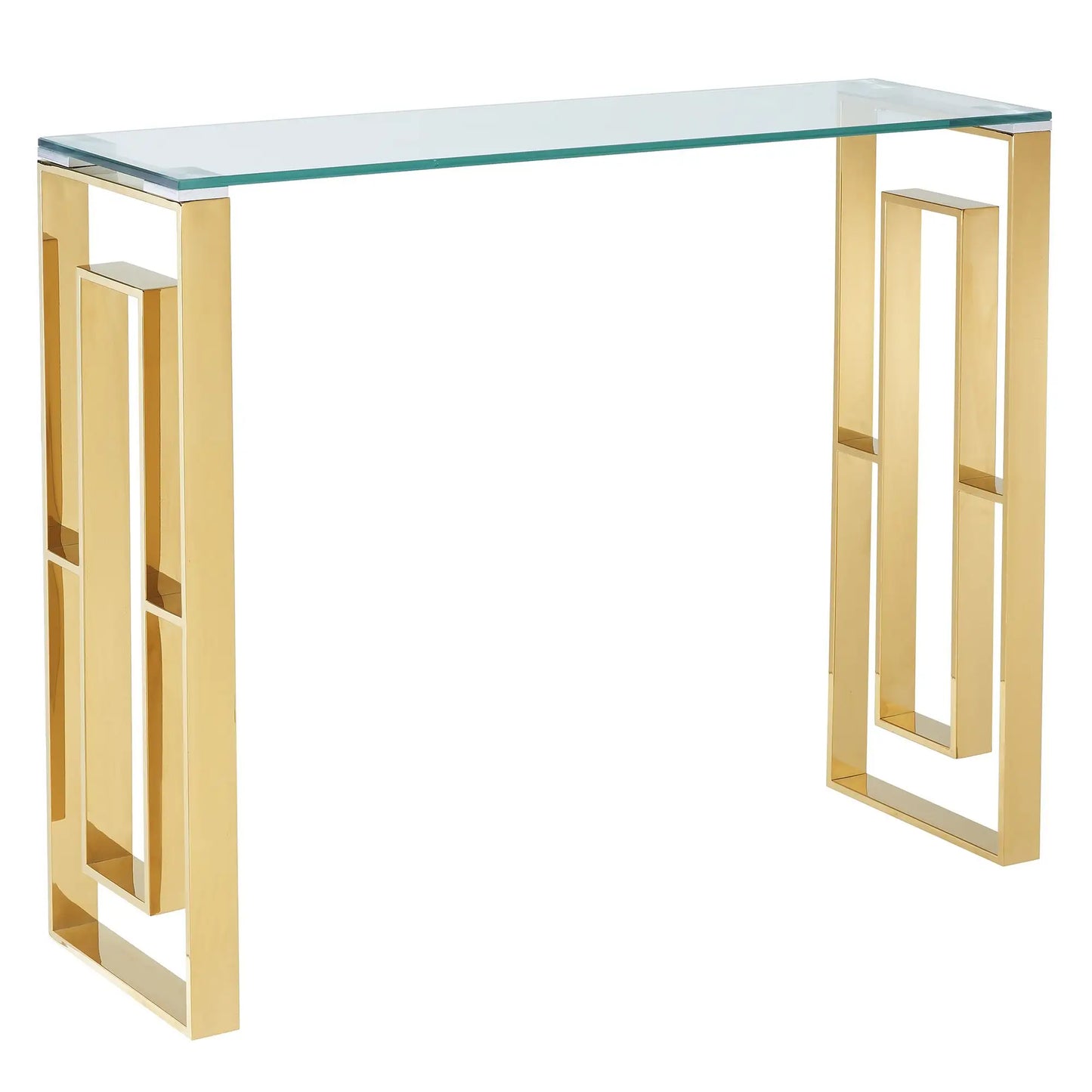 Eros Modern Glass Console Table in Silver with Stainless Steel Frame