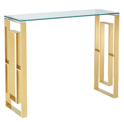 Eros Modern Glass Console Table in Silver with Stainless Steel Frame