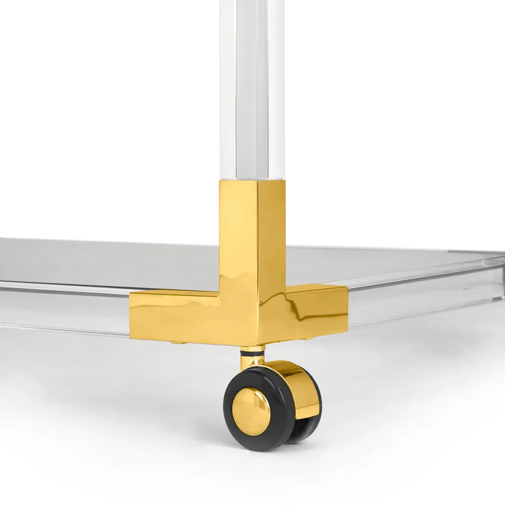 Esme Gold Bar Cart with Glass Shelves – Elegant & Compact Design