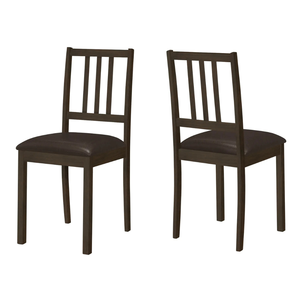 Espresso Dining Chairs - Leather-Look Seats and Slat Back Design - 2pcs