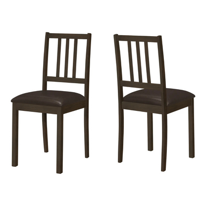 Espresso Dining Chairs - Leather-Look Seats and Slat Back Design - 2pcs
