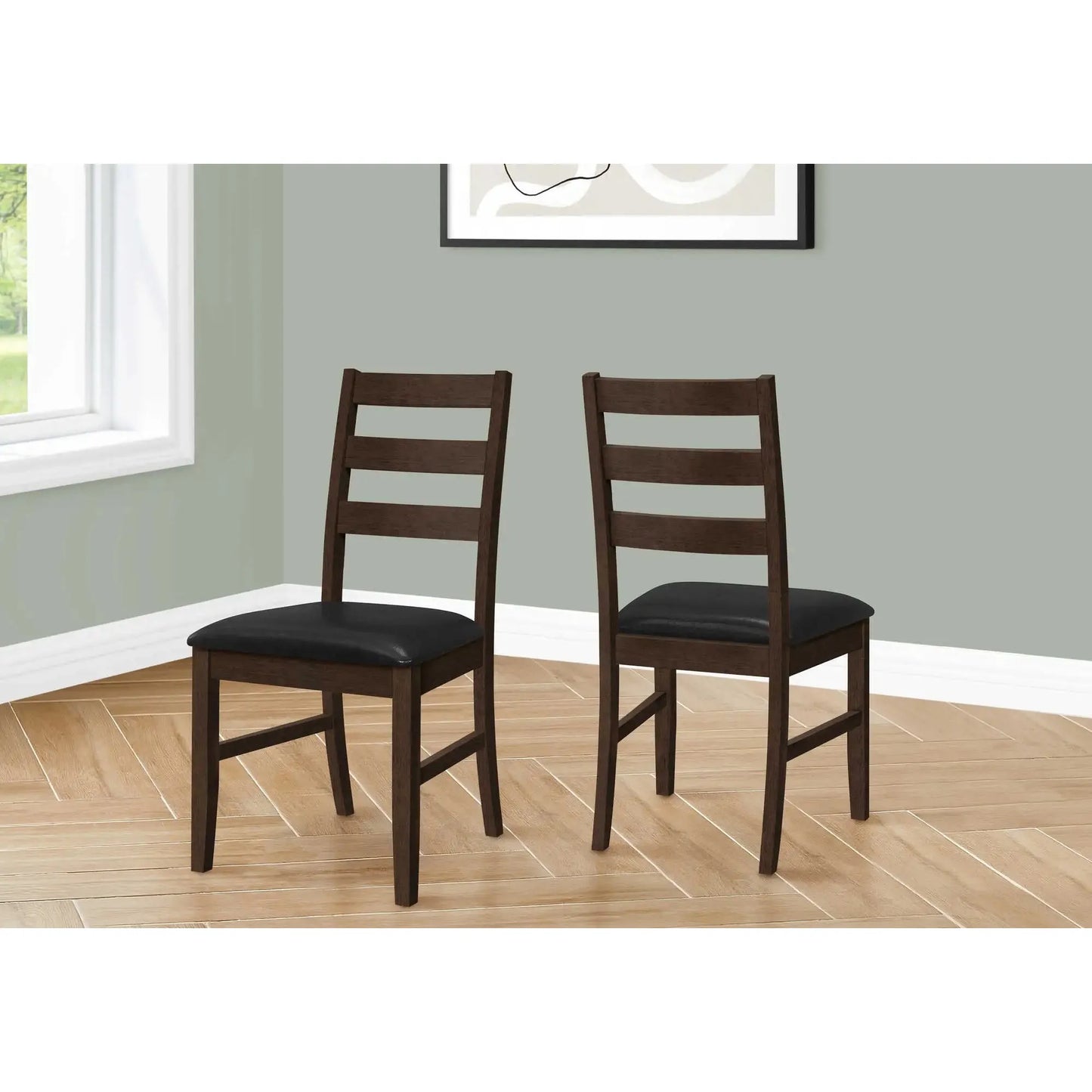 Espresso Dining Chairs – Black PU Seat – 37" High - Set of 2
