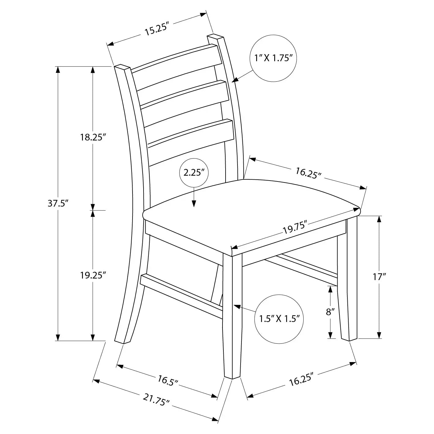 Espresso Dining Chairs – Black PU Seat – 37" High - Set of 2