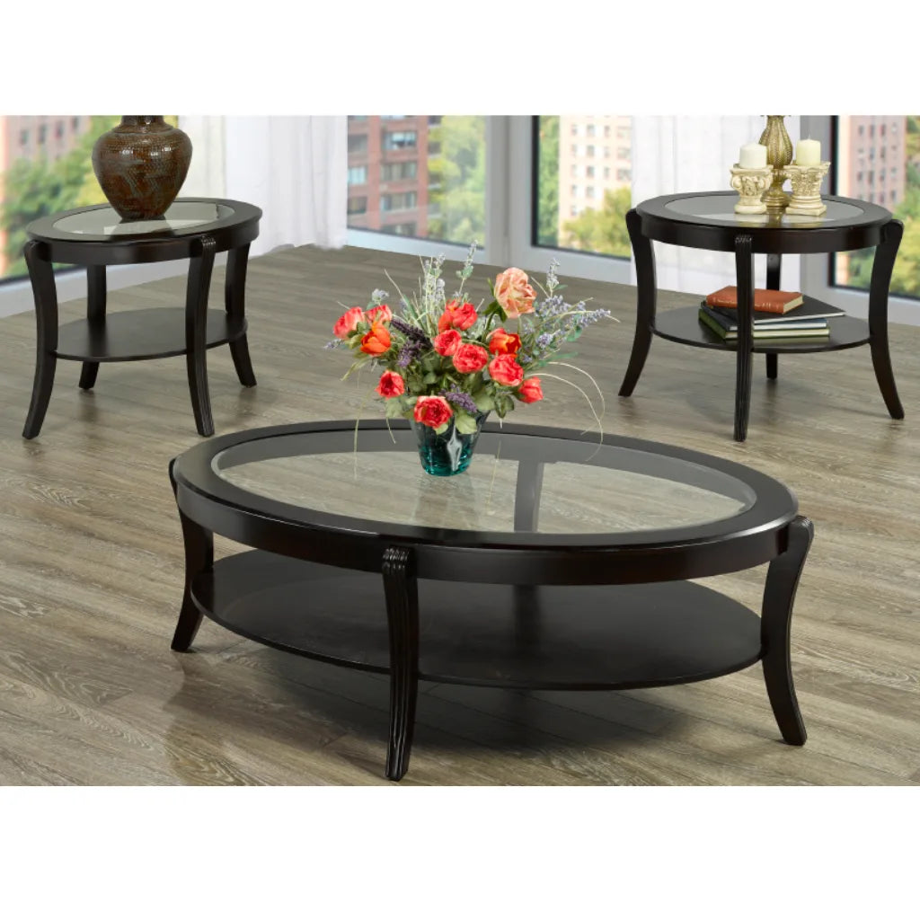 Round espresso coffee table set 