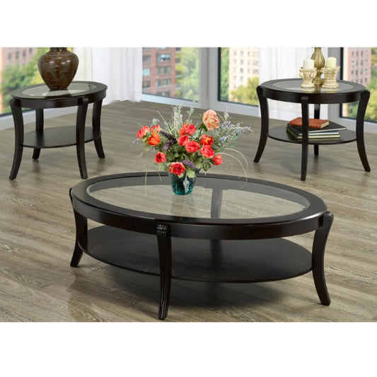 Round espresso coffee table set 