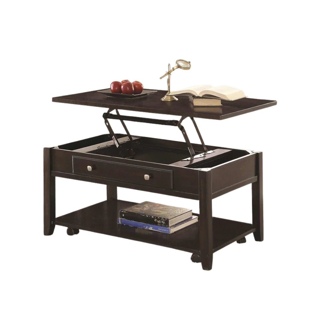 Espresso wood coffee table with lift-top feature 