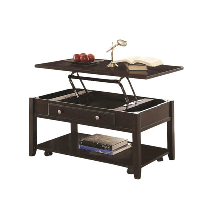 Espresso wood coffee table with lift-top feature 