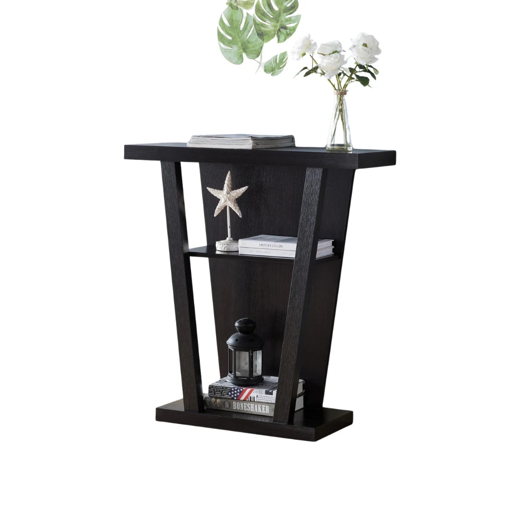 Espresso two-tiered Console table with decorative items