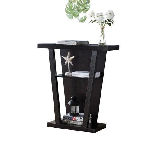 Espresso two-tiered Console table with decorative items