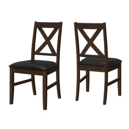 Set of 2 Espresso Dining Chairs – 37"H Cross Back Design – Black PU
