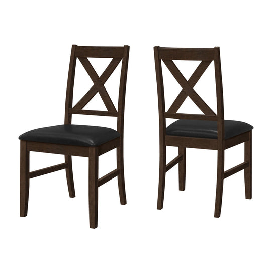 Set of 2 Espresso Dining Chairs – 37"H Cross Back Design – Black PU