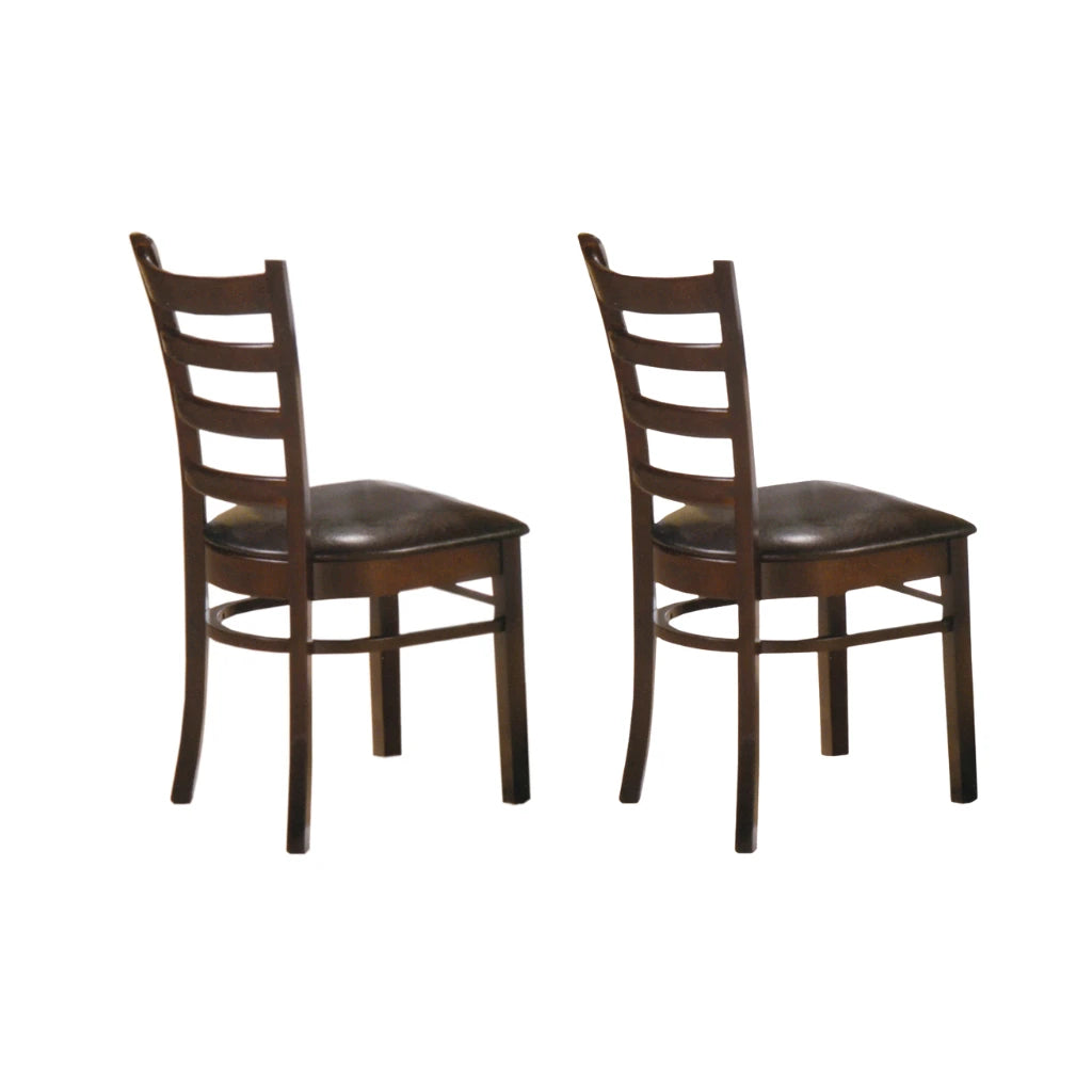 Two Espresso wooden chairs with leather seats 