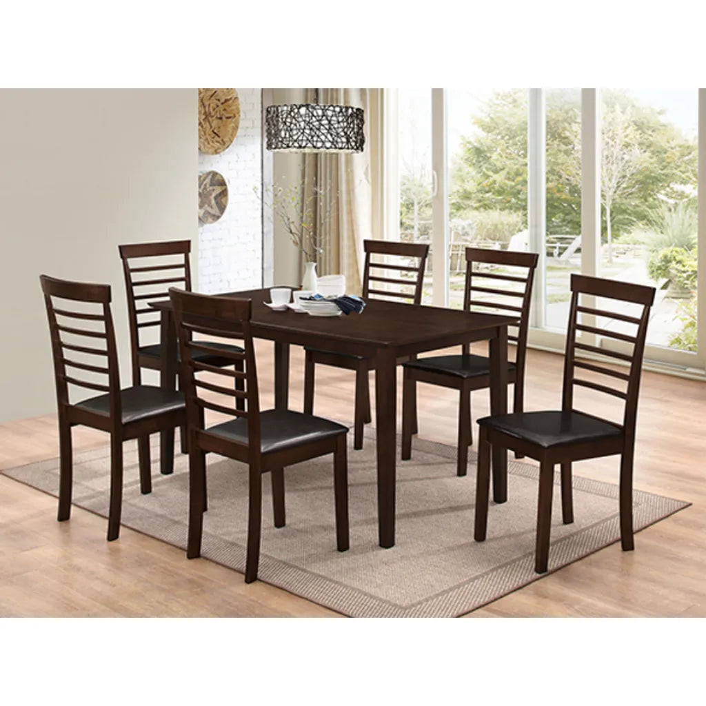 Dining room set with a espresso wood table and PU chairs