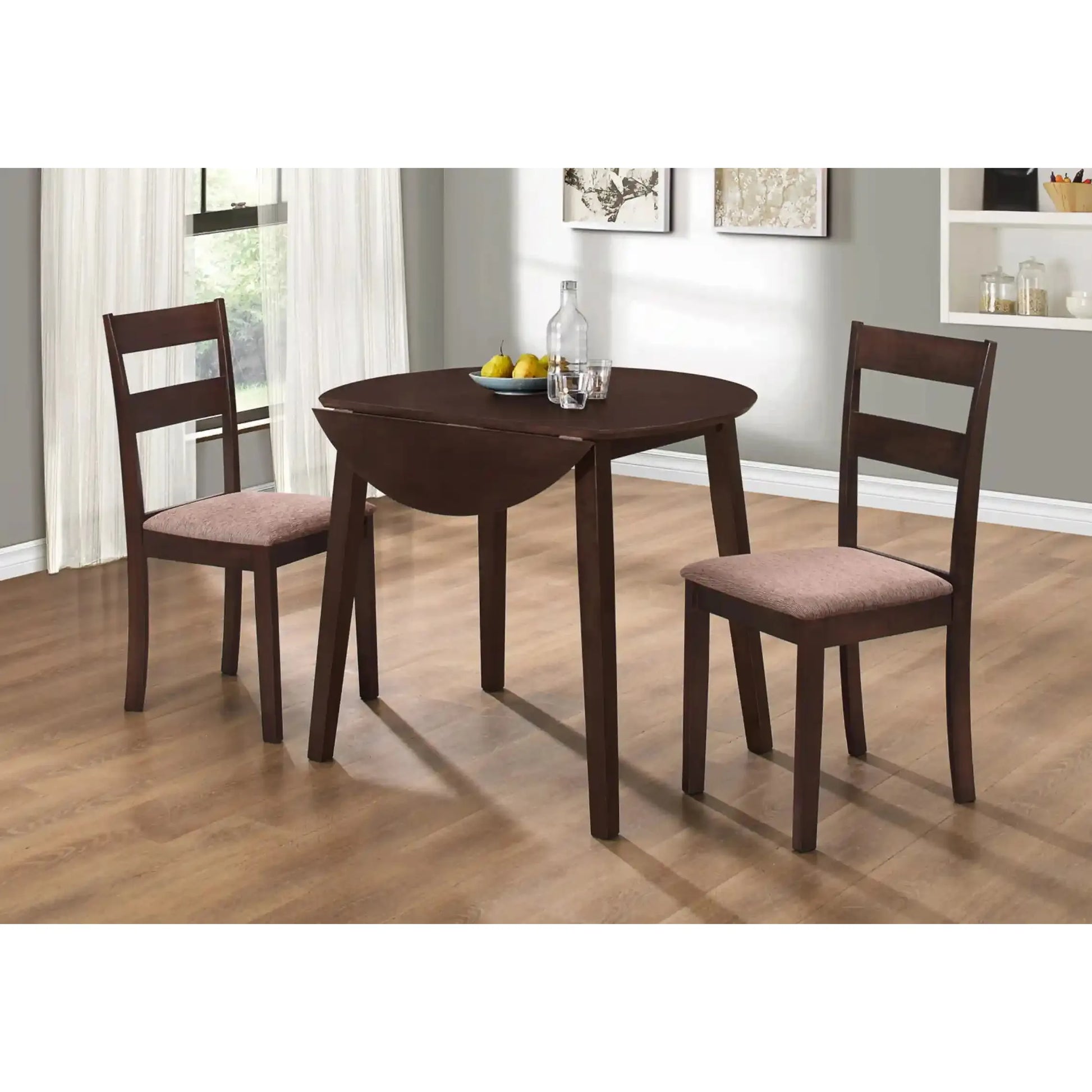 Espresso Dining room set with a round table and two chairs 