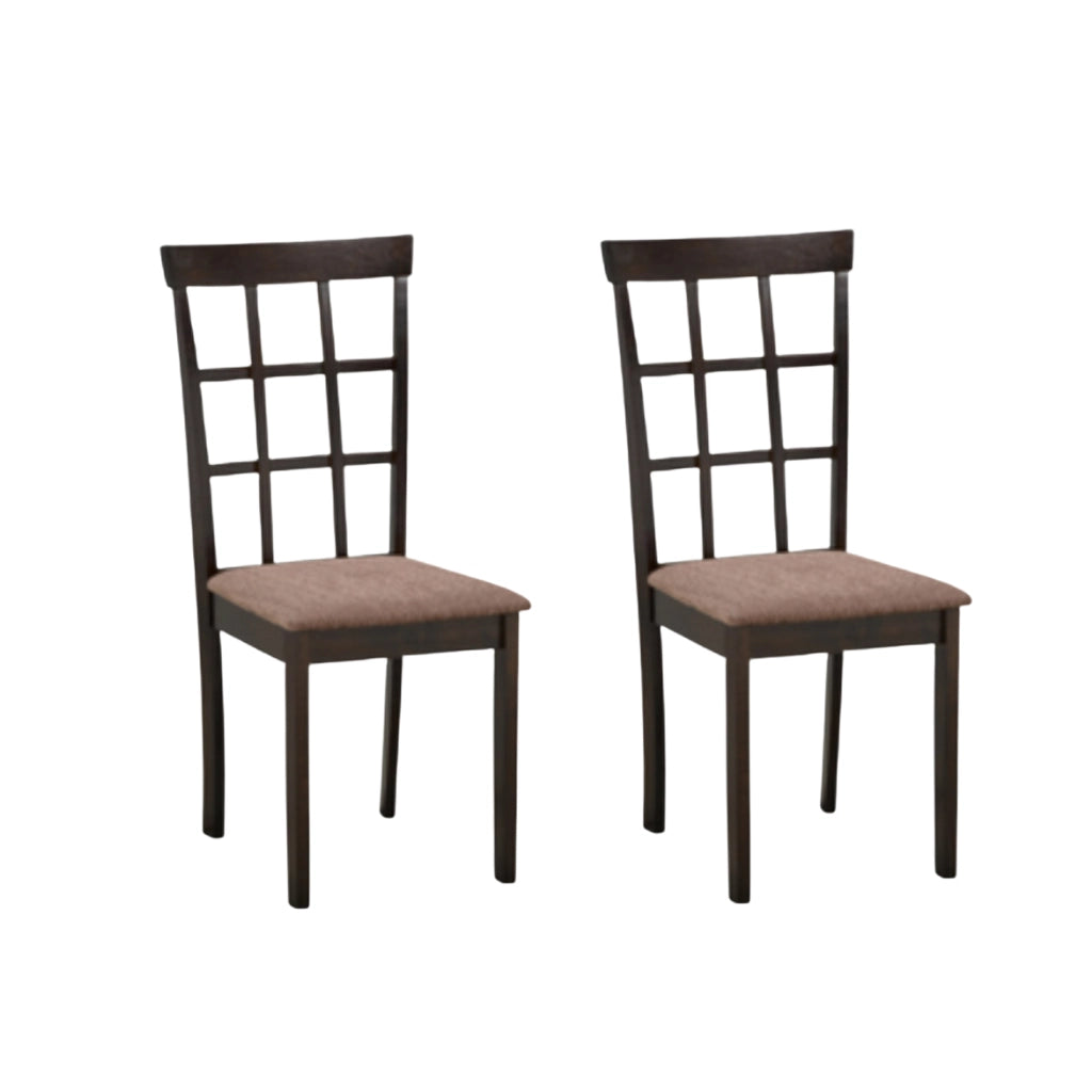 Two Espresso dining chairs with wooden frames 
