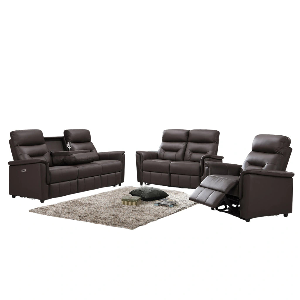Brown leather reclining sofa set 