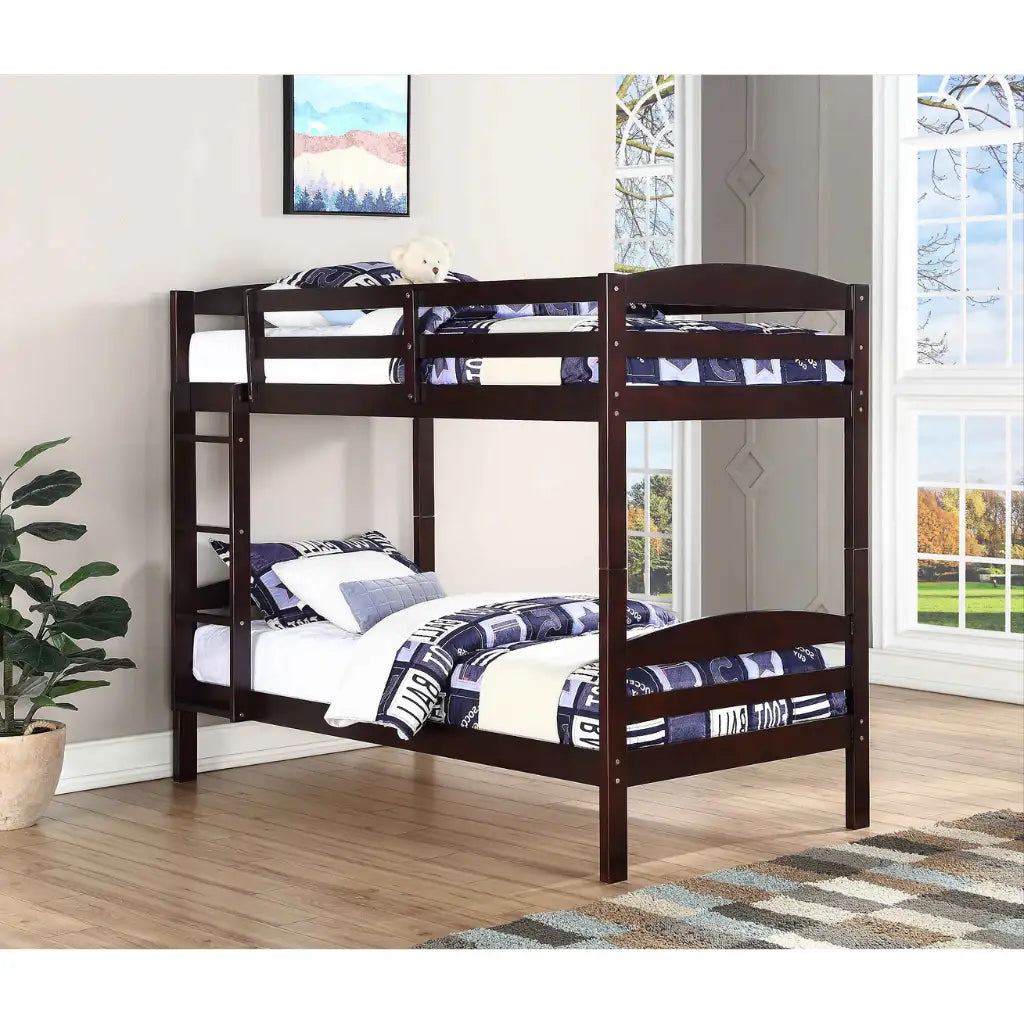 Espresso wooden single bunk bed