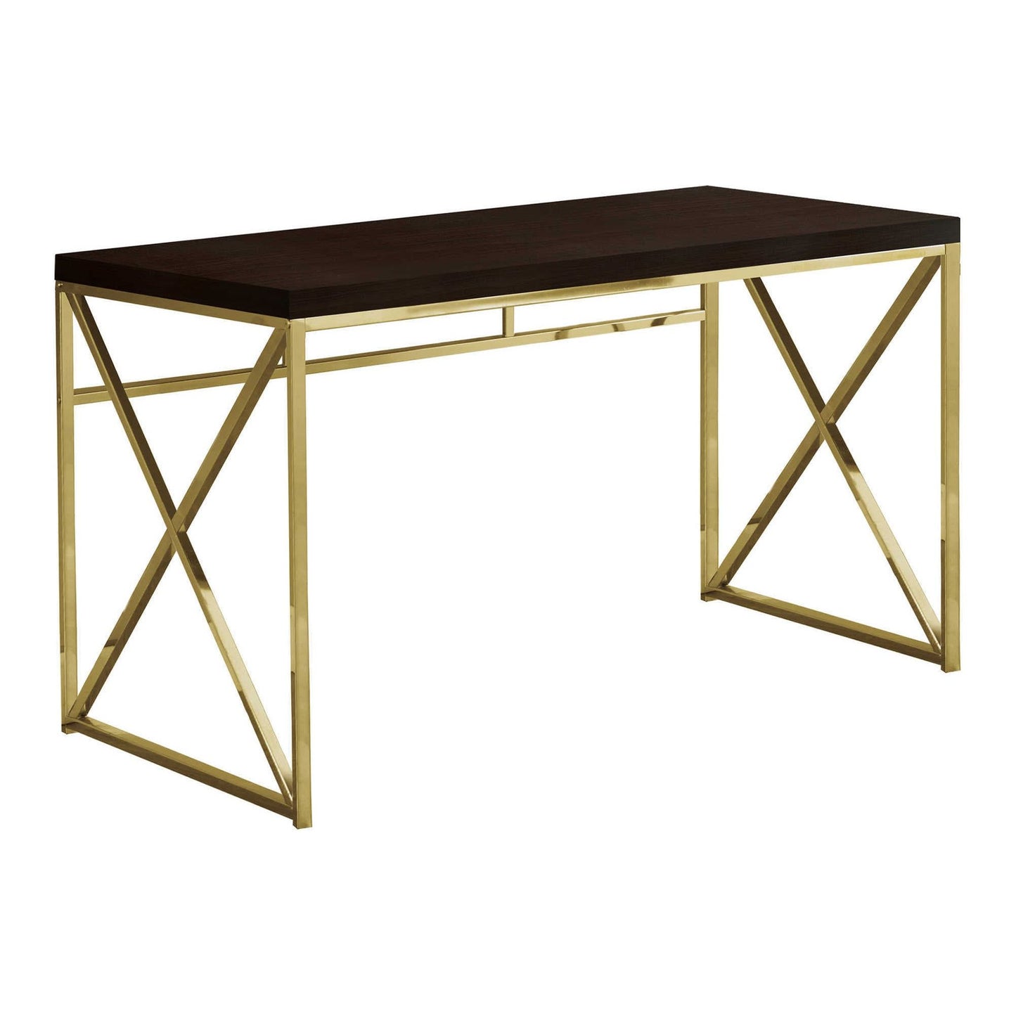Compact Espresso Computer Desk with Gold X-Frame Base