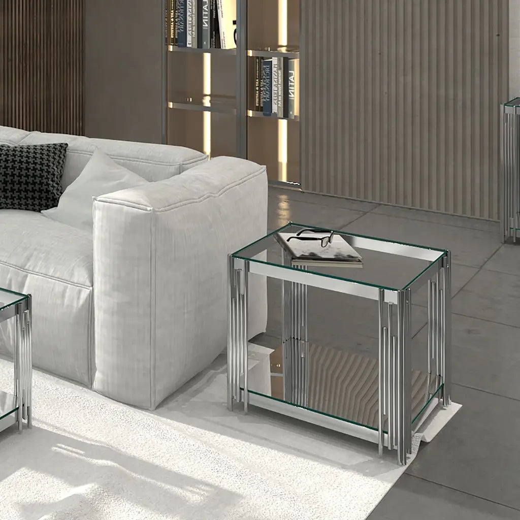 Estrel Gold Accent Table with Glass & Mirror Shelves
