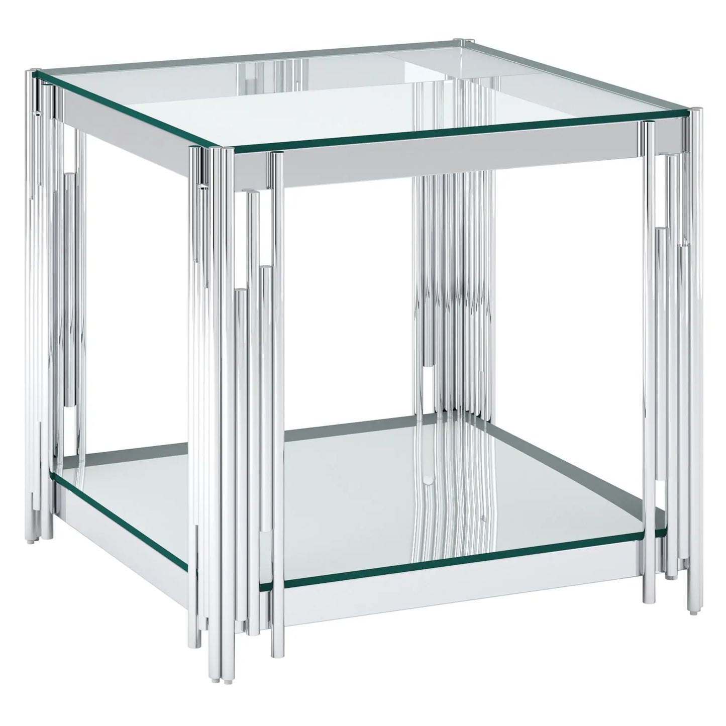 Estrel Gold Accent Table with Glass & Mirror Shelves