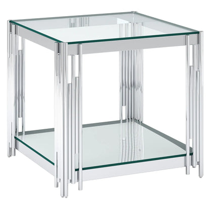 Estrel Gold Accent Table with Glass & Mirror Shelves