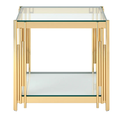 Estrel Gold Accent Table with Glass & Mirror Shelves