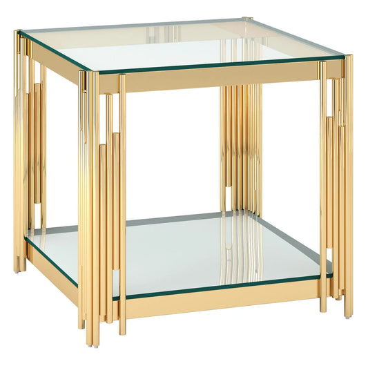 Estrel Gold Accent Table with Glass & Mirror Shelves