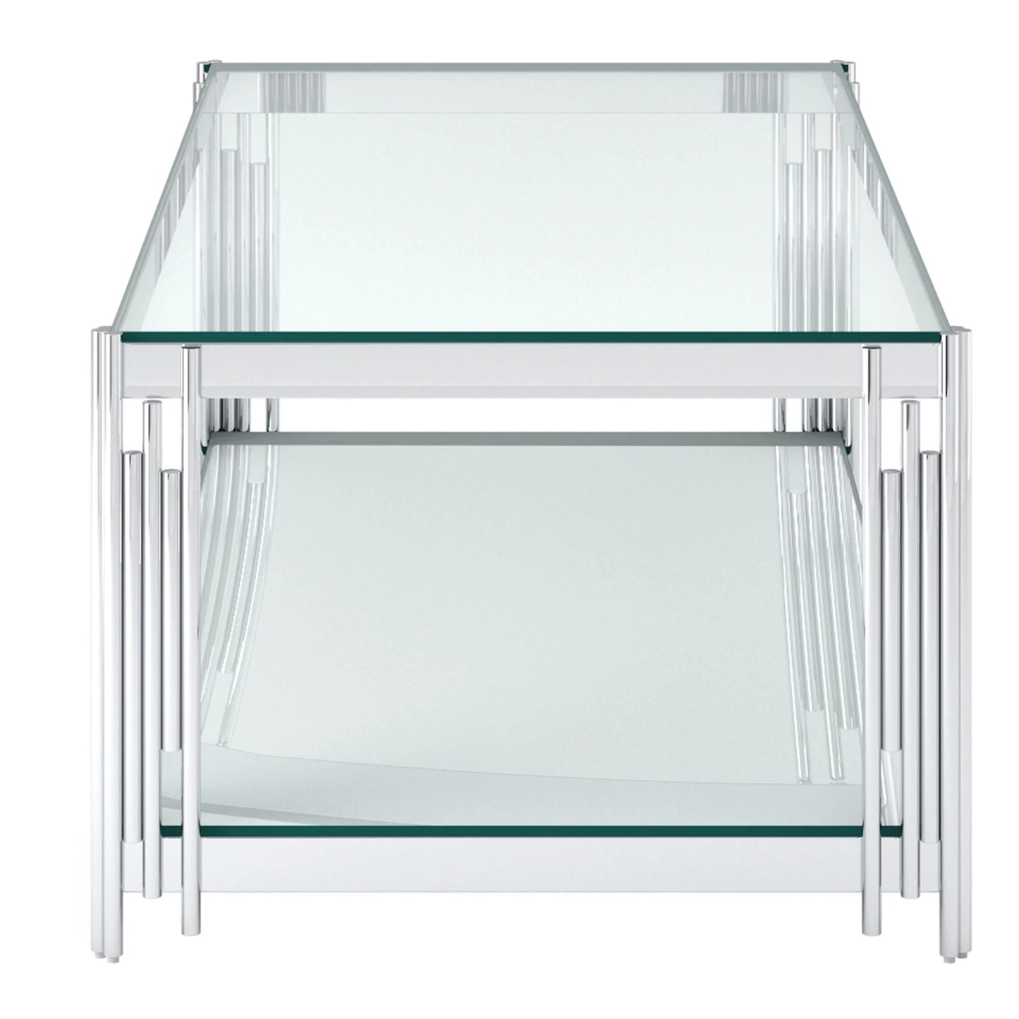 Estrel Modern Glass Coffee Table with Mirrored Shelf